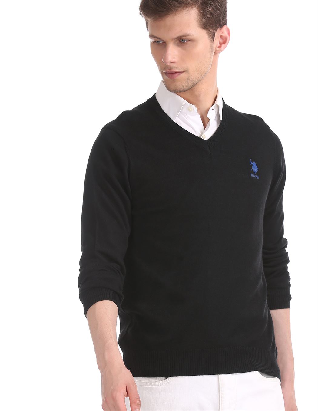 U.S.Polo Association Men'S Casual Wear Solid Black Sweater